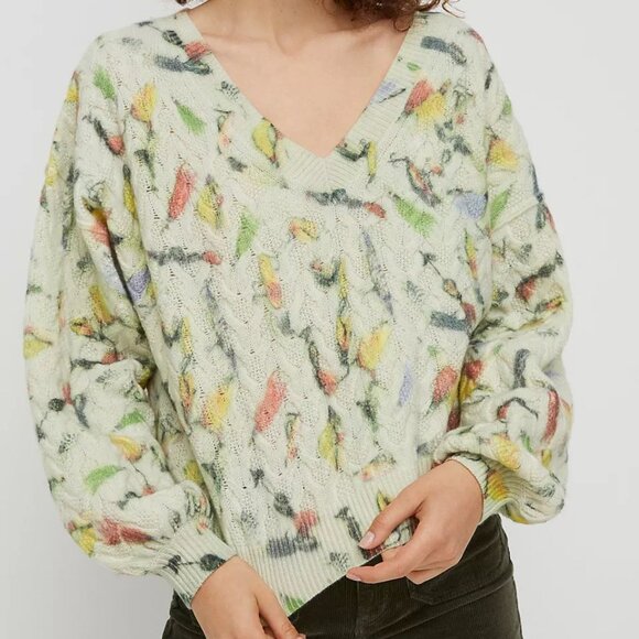 Anthropologie Women's Catch of the Day Cable-Knit Cropped Wool Sweater - Picture 1 of 10